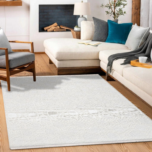 Zephyr Beyaz Geometrik Polyester Makine Halısı