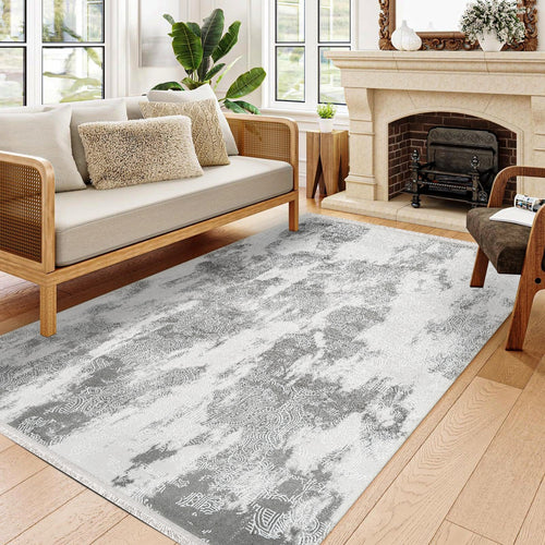 Alanay Gri Modern Bambu Akrilik Makine Halısı
