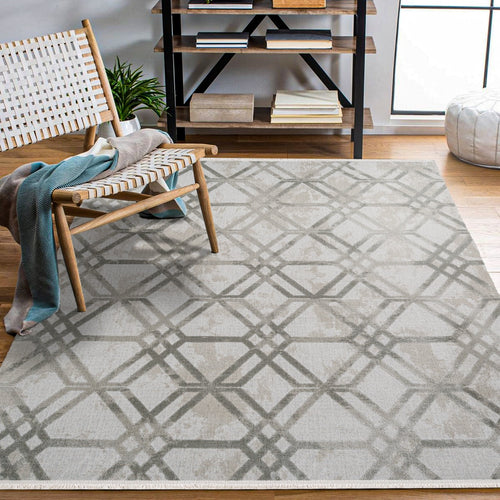 Kassidy Gri Geometrik Bambu Viskon Akrilik MakineHalısı
