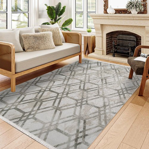 Kassidy Gri Geometrik Bambu Viskon Akrilik MakineHalısı