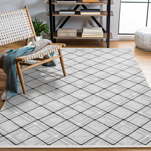 Aspen Gri Geometrik Akrilik Makine Halısı