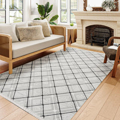 Aspen Gri Geometrik Akrilik Makine Halısı