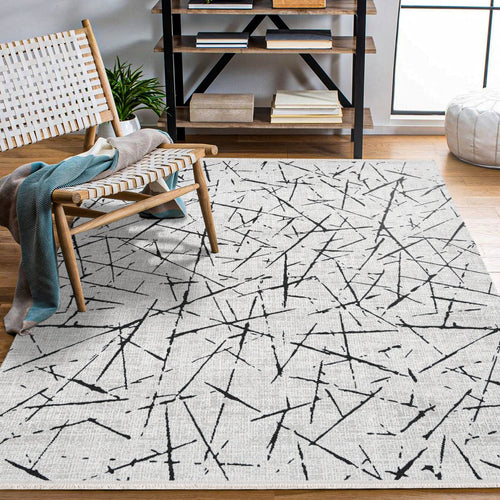 Anaya Gri Geometrik Polyester Makine Halısı