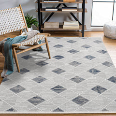 Carolina Gri Geometrik Polyester Makine Halısı