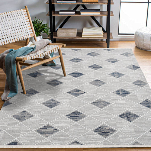 Carolina Gri Geometrik Polyester Makine Halısı