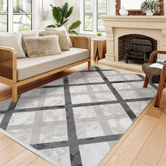 Sierra Gri Krem Bej Geometrik Polyester Makine Halısı