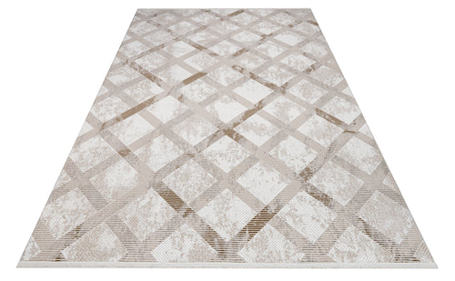 Jazlyn Krem Geometrik Polyester Makine Halısı
