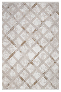 Jazlyn Krem Geometrik Polyester Makine Halısı
