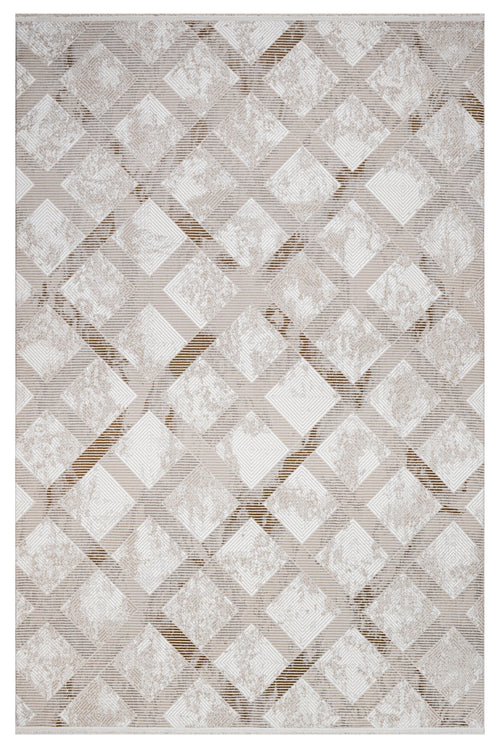 Jazlyn Krem Geometrik Polyester Makine Halısı