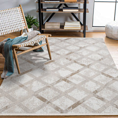Jazlyn Krem Geometrik Polyester Makine Halısı