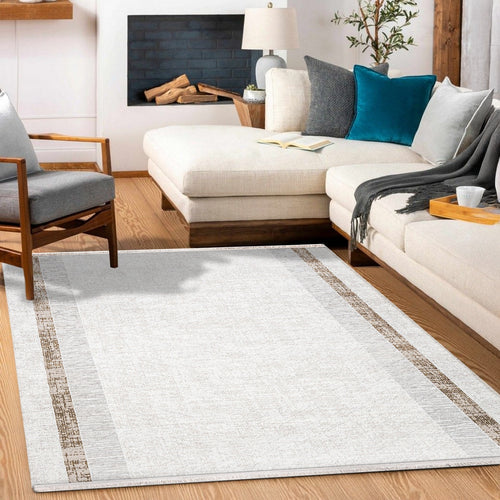 Nola Krem Kahverengi Çerçeveli Polyester Makine Halısı