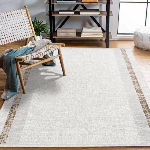 Nola Krem Kahverengi Çerçeveli Polyester Makine Halısı
