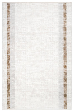 Nola Krem Kahverengi Çerçeveli Polyester Makine Halısı