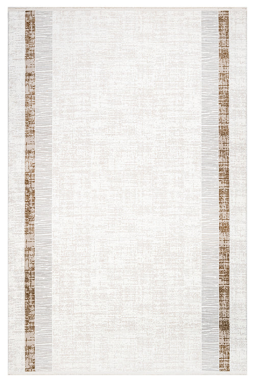 Nola Krem Kahverengi Çerçeveli Polyester Makine Halısı