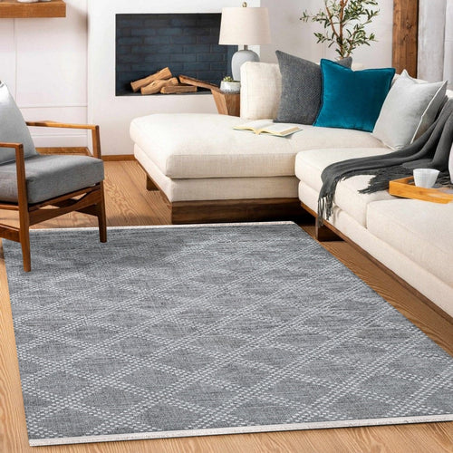 Gri Geometrik Modern Etnik Desenli Halı  | Makinada Yıkanabilir | Hav Toz Vermez | Leke Tutmayan | Kaymaz Taban | Dijital Makine Baskı | Salon Yolluk Mutfak Halısı