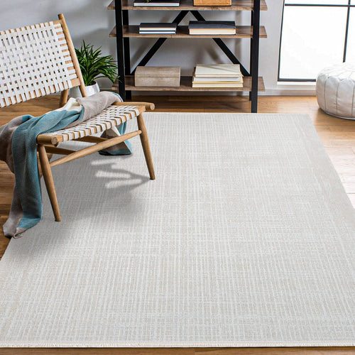 Megan Beyaz Çizgili Polyester Makine Halısı