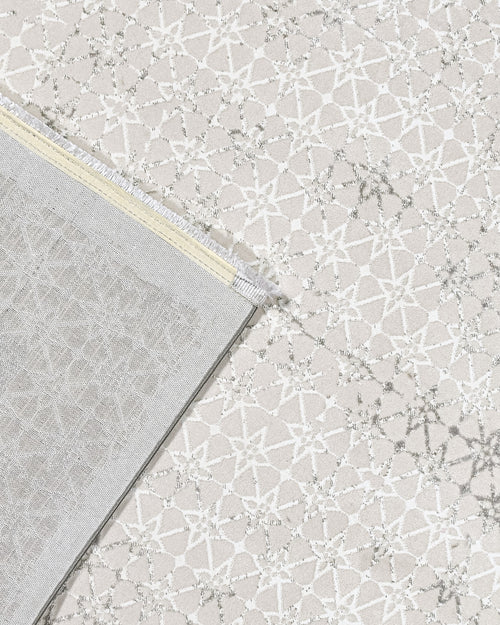 Kinsley Beyaz Çerçeveli Polyester Makine Halısı