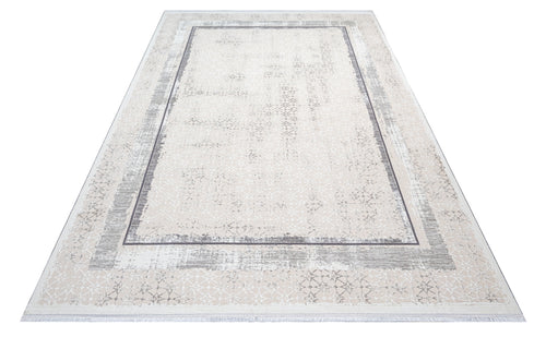Kinsley Beyaz Çerçeveli Polyester Makine Halısı