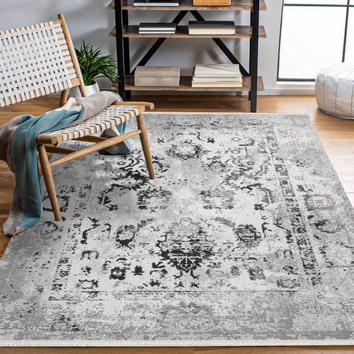 Aeliyah Gri Eskitme Polyester Makine Halısı