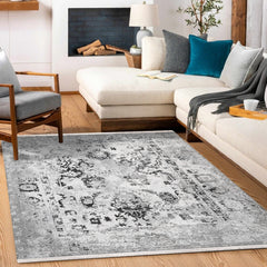 Aeliyah Gri Eskitme Polyester Makine Halısı