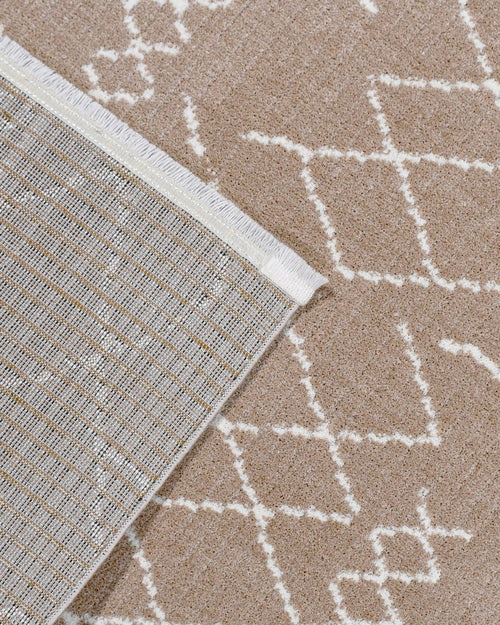 Pearl Kahverengi Geometrik Polyester Makine Alan Halısı