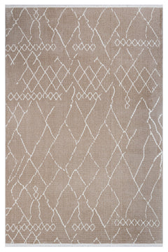 Pearl Kahverengi Geometrik Polyester Makine Alan Halısı