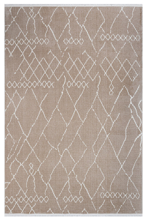 Pearl Kahverengi Geometrik Polyester Makine Alan Halısı