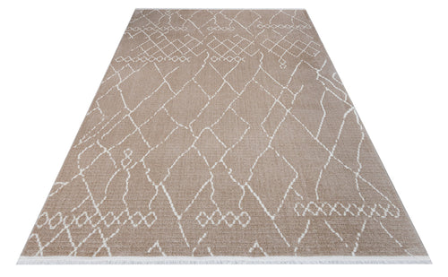 Pearl Kahverengi Geometrik Polyester Makine Alan Halısı