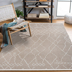 Pearl Kahverengi Geometrik Polyester Makine Alan Halısı