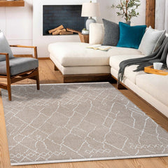 Pearl Kahverengi Geometrik Polyester Makine Alan Halısı