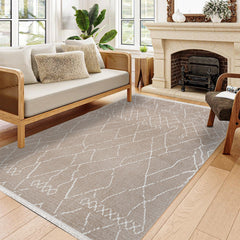Pearl Kahverengi Geometrik Polyester Makine Alan Halısı