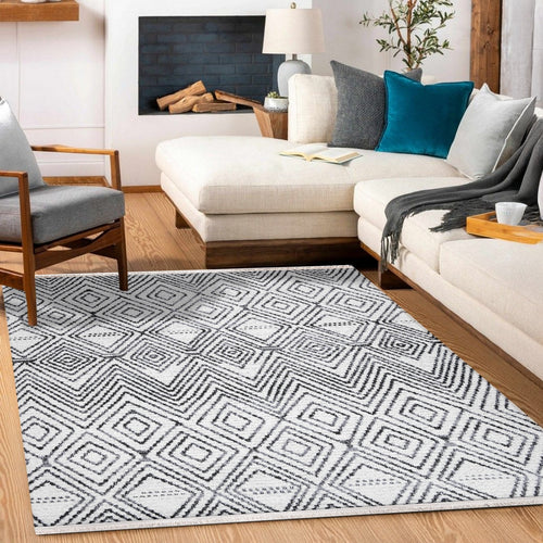 Pomegranate Beyaz Geometrik Polyester Makine Halısı