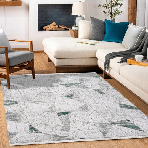 Coray Gri Geometrik Triko Akrilik Makine Halısı