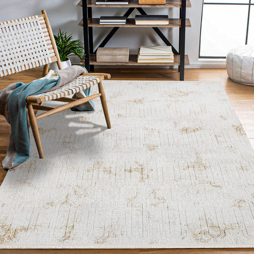 Clementine Krem Geometrik Polyester Makine Halısı