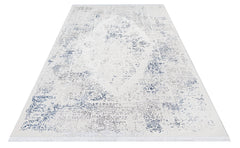 Rhea Krem Mavi Eskitme Polyester Makine Halısı
