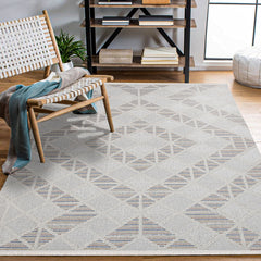 Obsidian Krem Geometrik Polyester Makine Alan Halısı