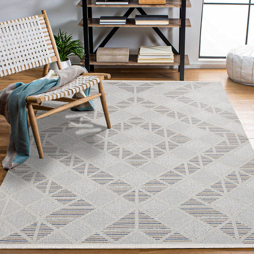 Obsidian Krem Geometrik Polyester Makine Alan Halısı