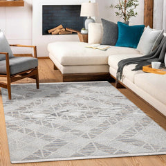 Obsidian Krem Geometrik Polyester Makine Alan Halısı