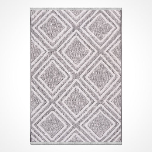 Gri Geometrik Polyester Makine Halısı