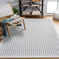 Mahogany Gri Çizgili Polyester Makine Halısı