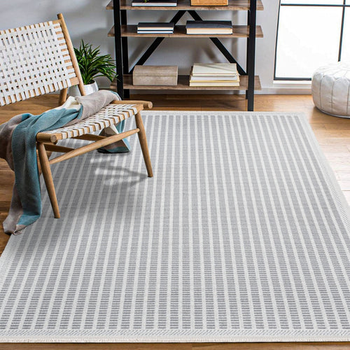 Mahogany Gri Çizgili Polyester Makine Halısı