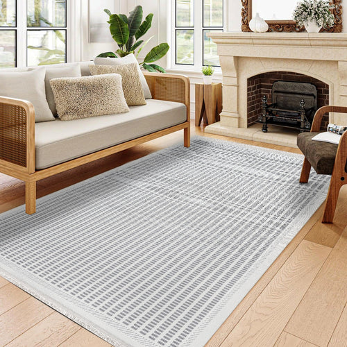 Mahogany Gri Çizgili Polyester Makine Halısı