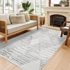 Parchment Gri Geometrik Polyester Makine Alan Halısı