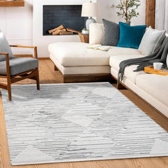 Parchment Gri Geometrik Polyester Makine Alan Halısı