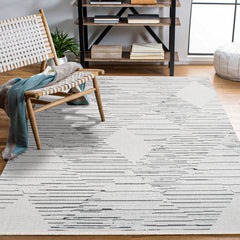 Parchment Gri Geometrik Polyester Makine Alan Halısı