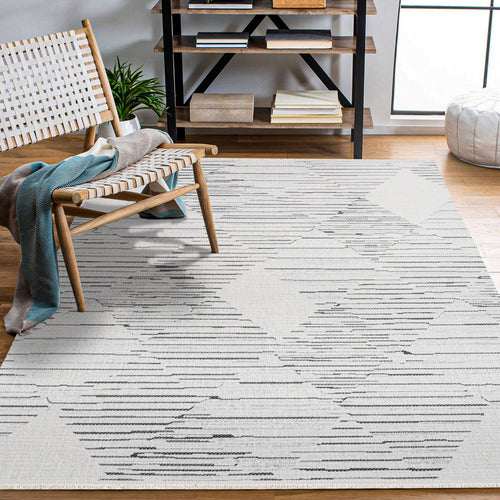 Parchment Gri Geometrik Polyester Makine Alan Halısı