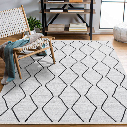 Peacack Gri Geometrik Polyester Makine Halısı
