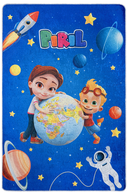 TRT Çocuk Pırıl Çizgi Film Karakteri Mavili  Dijital Baskı Çocuk Halısı