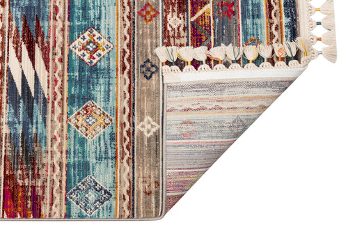 Hav Toz Vermez Etnik ve Modern Desenli Renkli Saçaklı Halı