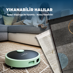 Edingburgh Turkuaz Eskitme Pamuk Dijital Baskı Dekoratif Halı